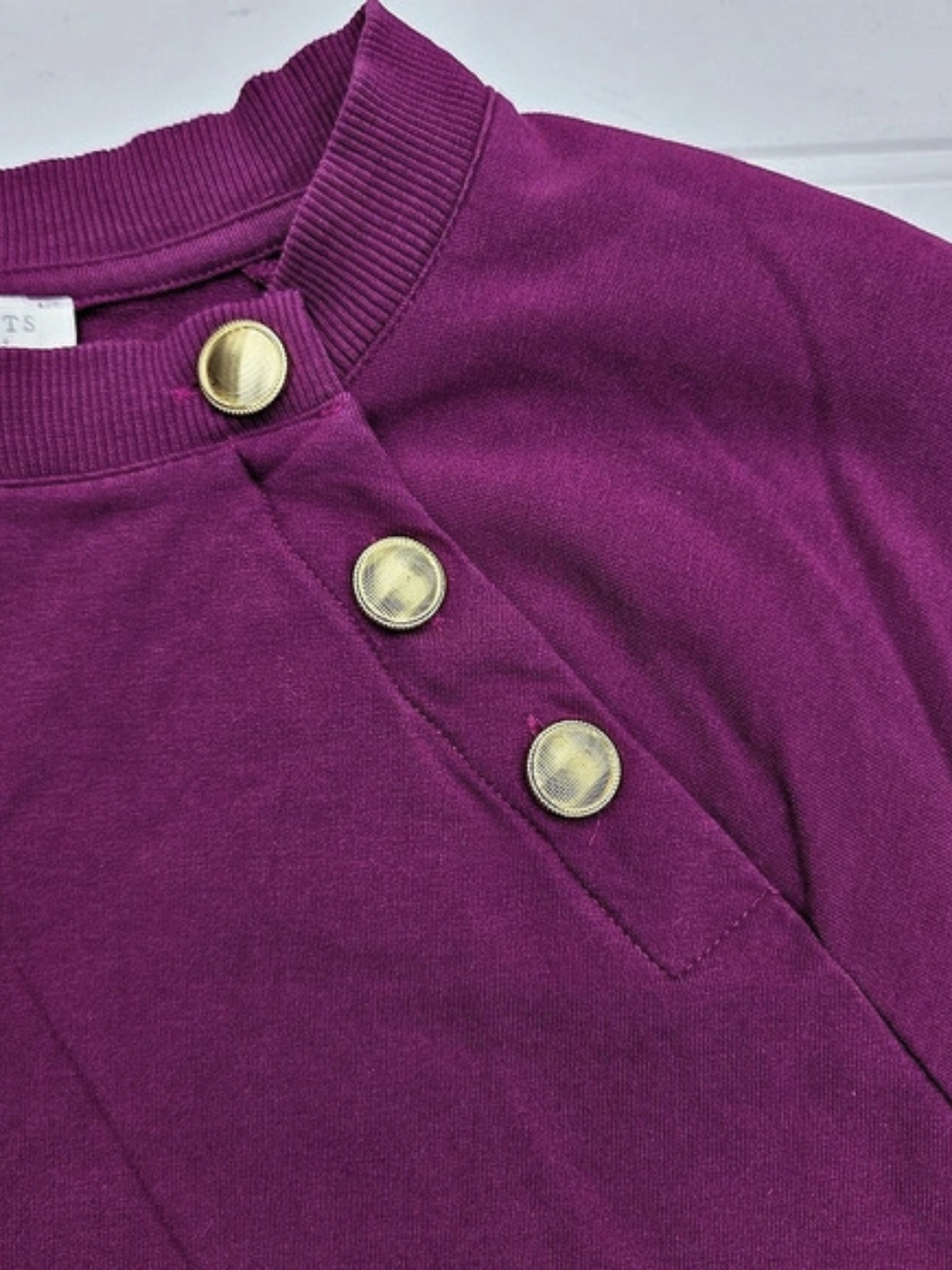 Talbots Ruffle Trim Raglan Sweatshirt Purple Medium Petite - Picture 3 of 7